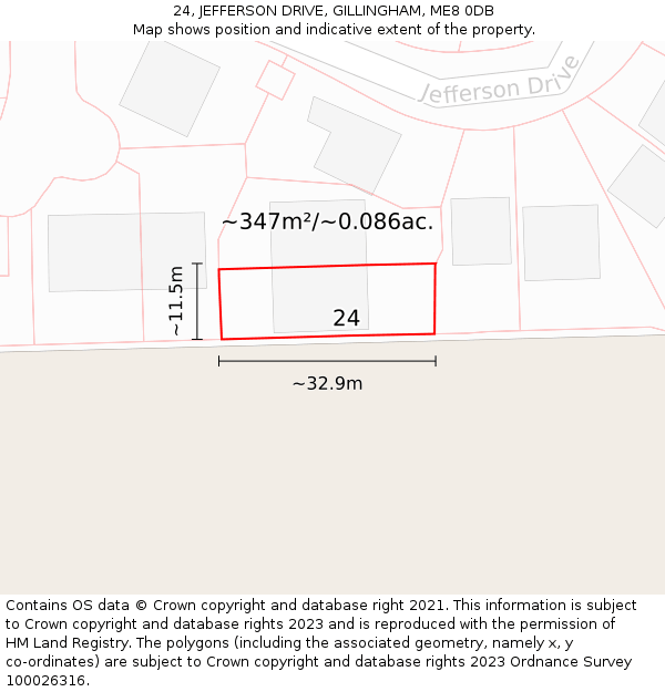 24, JEFFERSON DRIVE, GILLINGHAM, ME8 0DB: Plot and title map