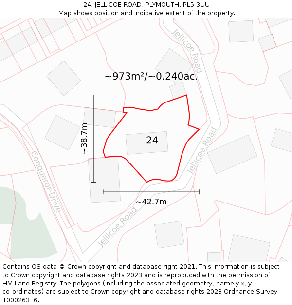 24, JELLICOE ROAD, PLYMOUTH, PL5 3UU: Plot and title map