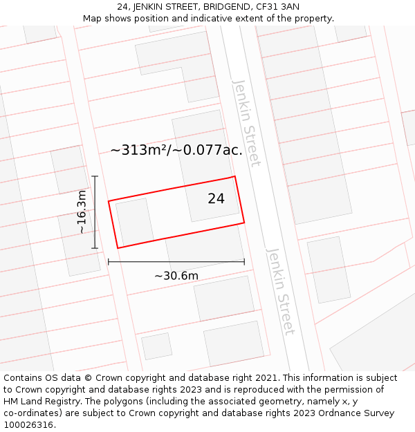 24, JENKIN STREET, BRIDGEND, CF31 3AN: Plot and title map