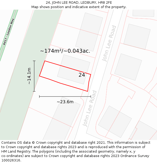 24, JOHN LEE ROAD, LEDBURY, HR8 2FE: Plot and title map