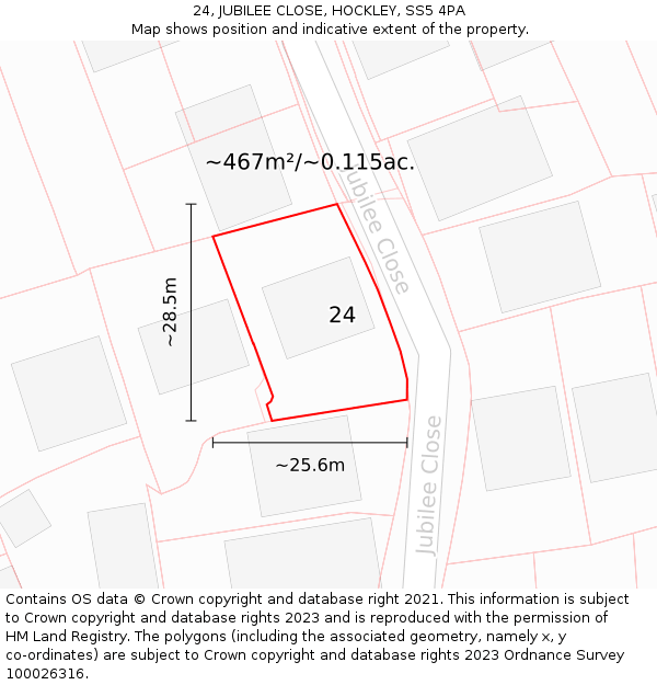 24, JUBILEE CLOSE, HOCKLEY, SS5 4PA: Plot and title map