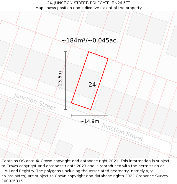 24, JUNCTION STREET, POLEGATE, BN26 6ET: Plot and title map