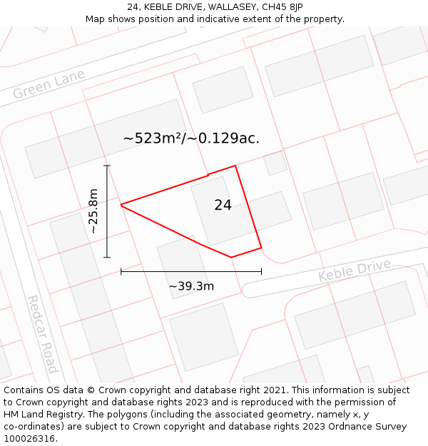 24, KEBLE DRIVE, WALLASEY, CH45 8JP: Plot and title map