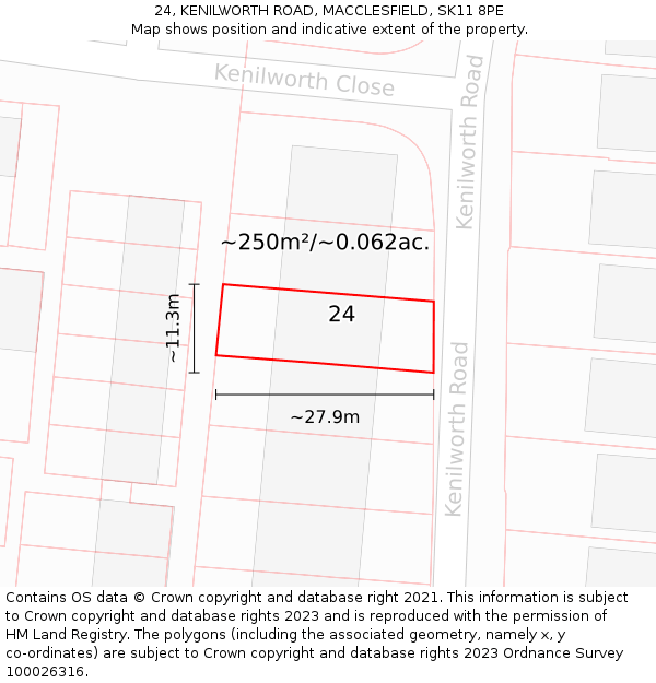 24, KENILWORTH ROAD, MACCLESFIELD, SK11 8PE: Plot and title map