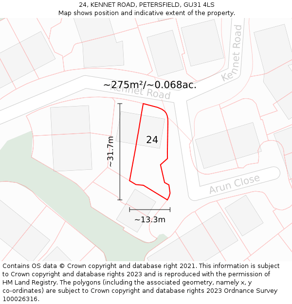 24, KENNET ROAD, PETERSFIELD, GU31 4LS: Plot and title map