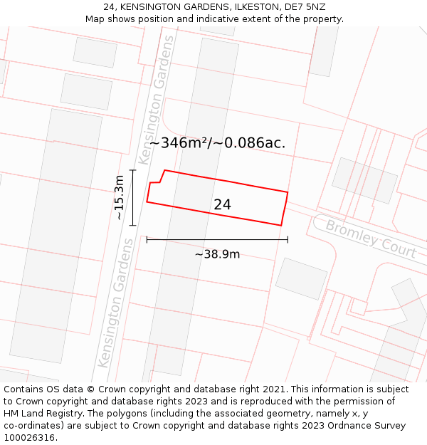 24, KENSINGTON GARDENS, ILKESTON, DE7 5NZ: Plot and title map