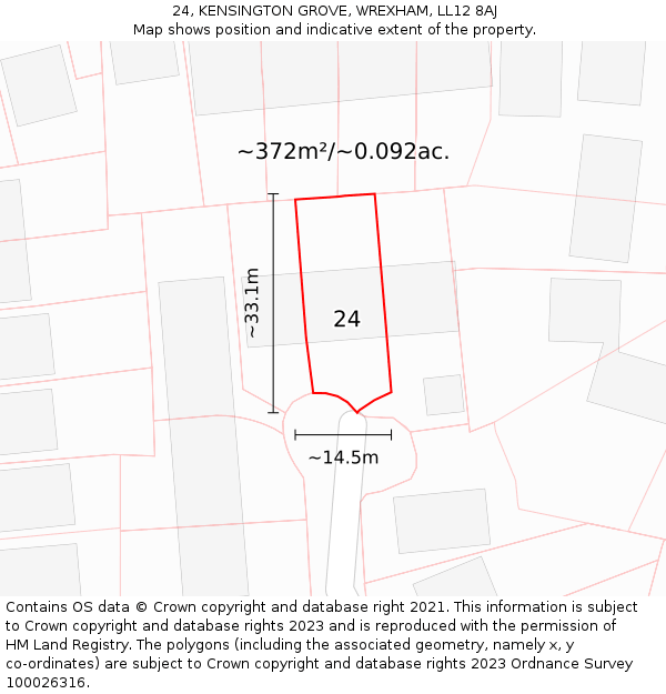 24, KENSINGTON GROVE, WREXHAM, LL12 8AJ: Plot and title map