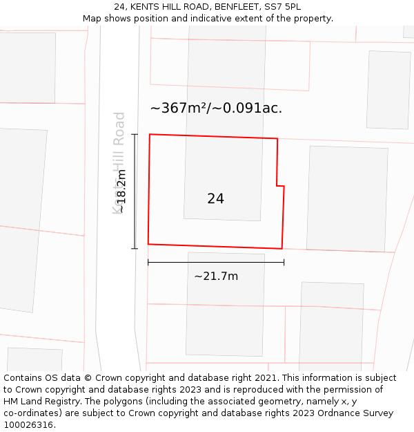 24, KENTS HILL ROAD, BENFLEET, SS7 5PL: Plot and title map