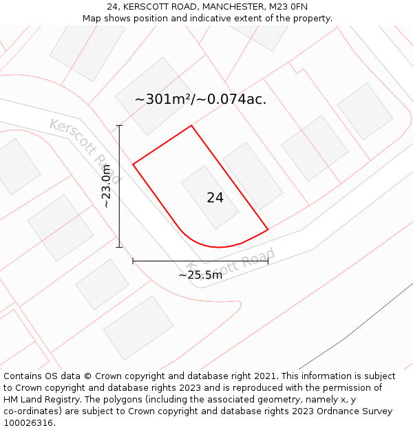 24, KERSCOTT ROAD, MANCHESTER, M23 0FN: Plot and title map