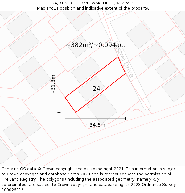 24, KESTREL DRIVE, WAKEFIELD, WF2 6SB: Plot and title map