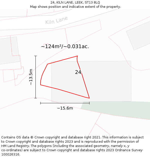 24, KILN LANE, LEEK, ST13 8LQ: Plot and title map