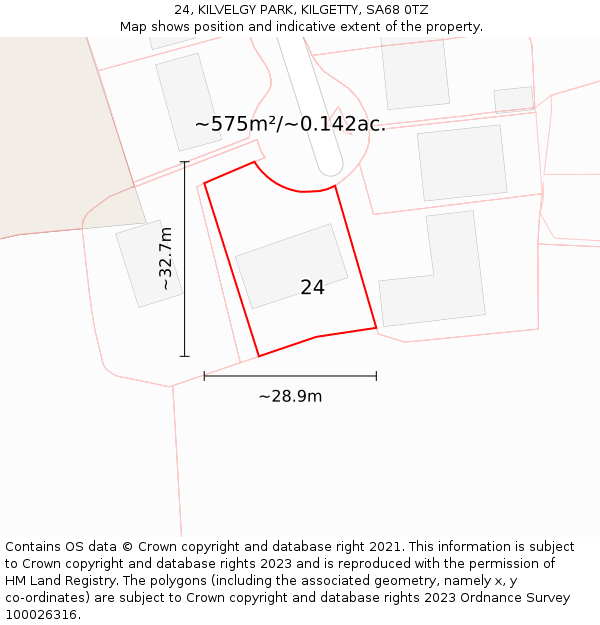 24, KILVELGY PARK, KILGETTY, SA68 0TZ: Plot and title map