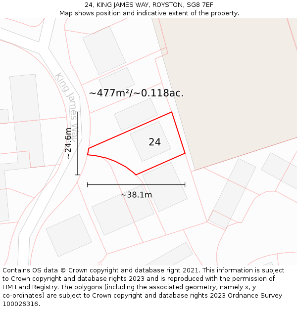 24, KING JAMES WAY, ROYSTON, SG8 7EF: Plot and title map