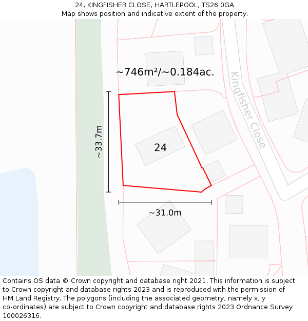 24, KINGFISHER CLOSE, HARTLEPOOL, TS26 0GA: Plot and title map