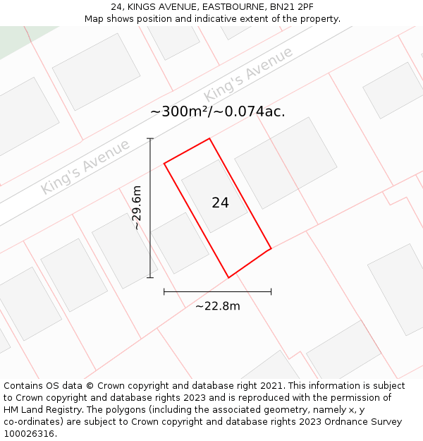 24, KINGS AVENUE, EASTBOURNE, BN21 2PF: Plot and title map