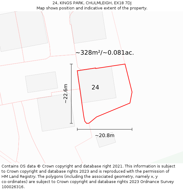 24, KINGS PARK, CHULMLEIGH, EX18 7DJ: Plot and title map