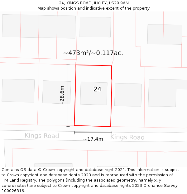 24, KINGS ROAD, ILKLEY, LS29 9AN: Plot and title map