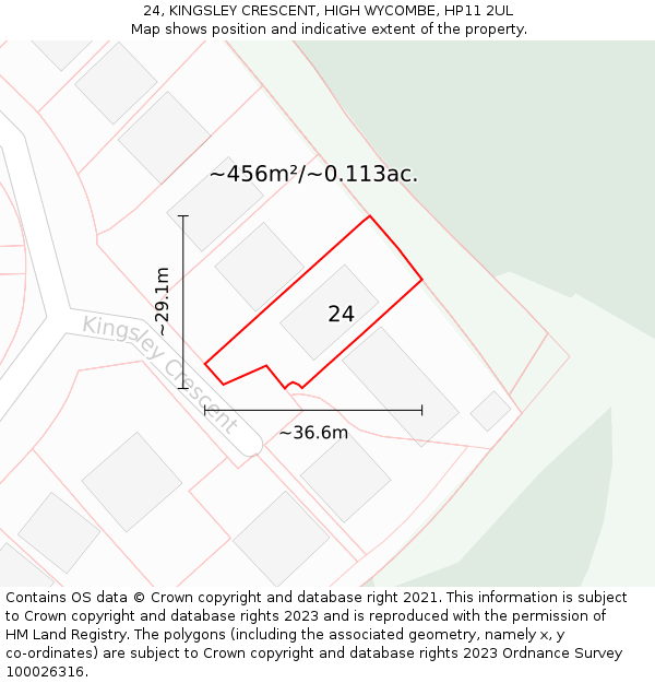 24, KINGSLEY CRESCENT, HIGH WYCOMBE, HP11 2UL: Plot and title map