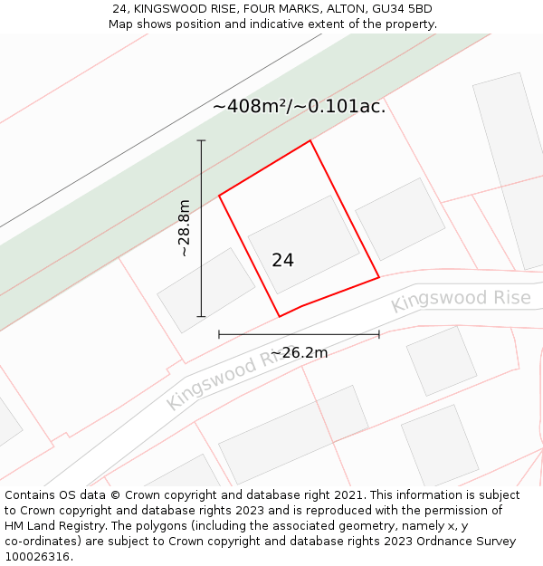 24, KINGSWOOD RISE, FOUR MARKS, ALTON, GU34 5BD: Plot and title map