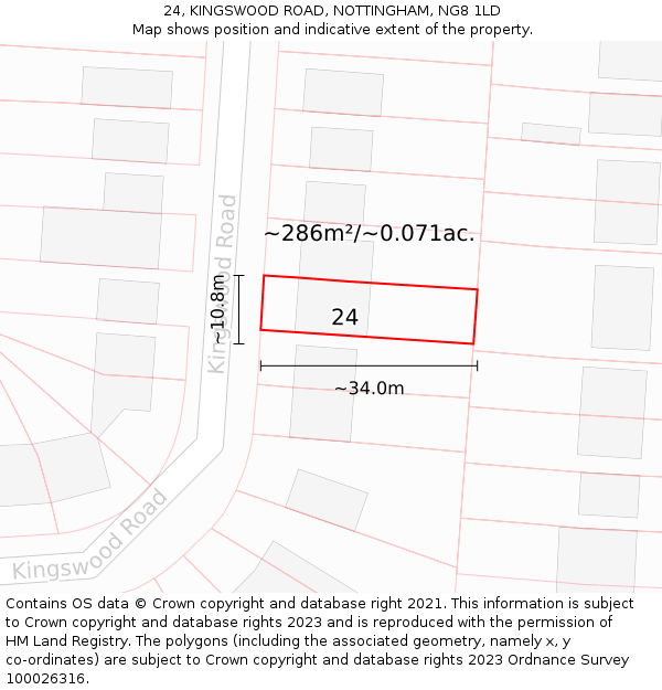 24, KINGSWOOD ROAD, NOTTINGHAM, NG8 1LD: Plot and title map