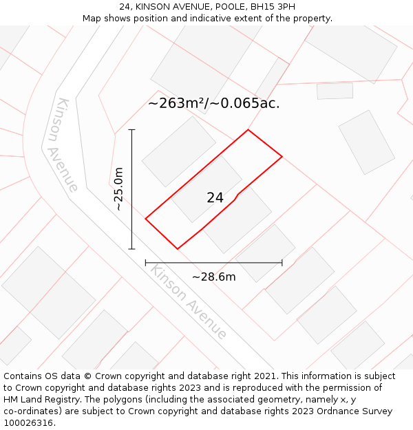 24, KINSON AVENUE, POOLE, BH15 3PH: Plot and title map