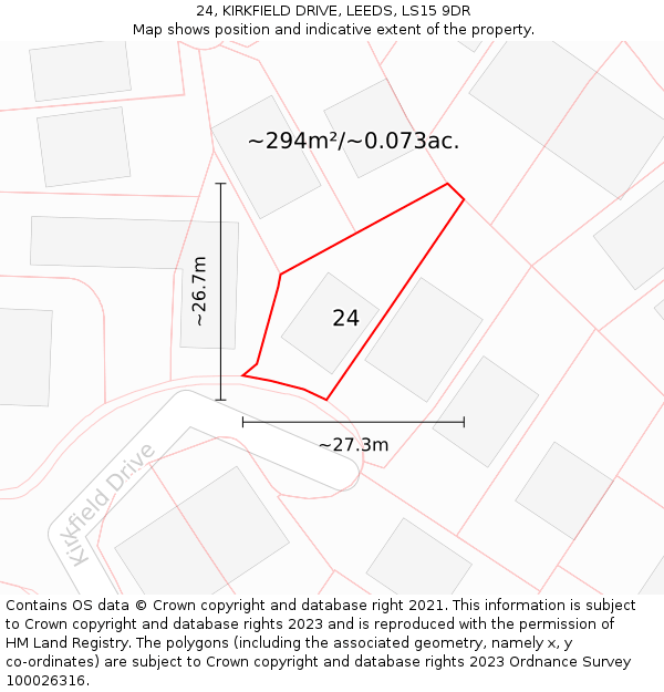 24, KIRKFIELD DRIVE, LEEDS, LS15 9DR: Plot and title map