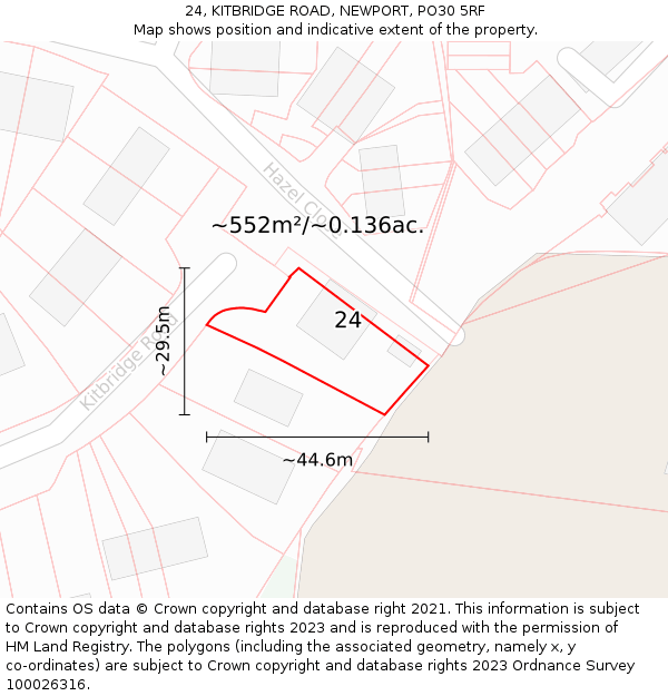 24, KITBRIDGE ROAD, NEWPORT, PO30 5RF: Plot and title map