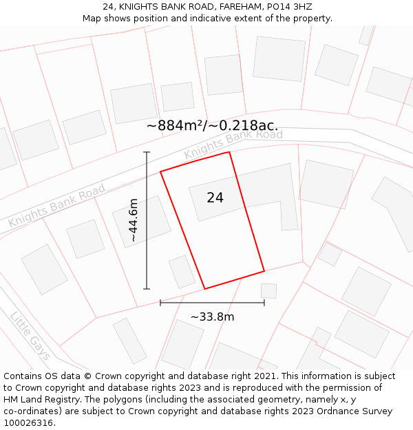 24, KNIGHTS BANK ROAD, FAREHAM, PO14 3HZ: Plot and title map