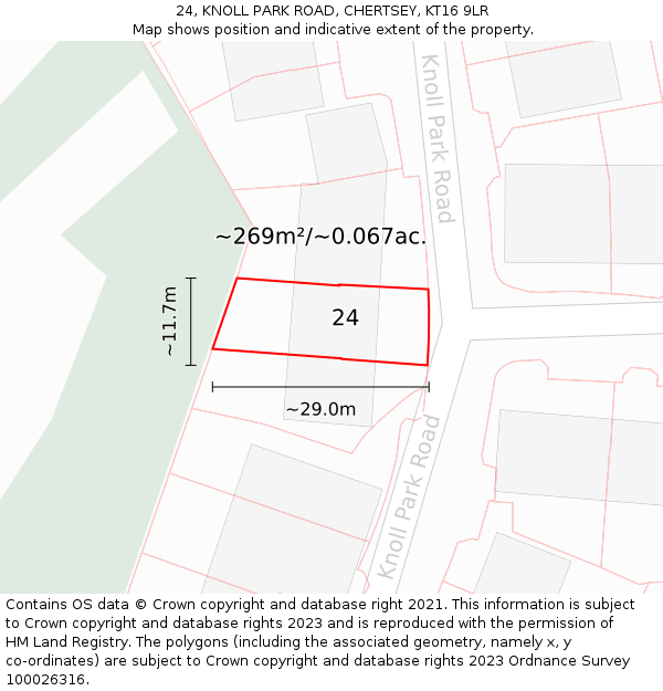24, KNOLL PARK ROAD, CHERTSEY, KT16 9LR: Plot and title map