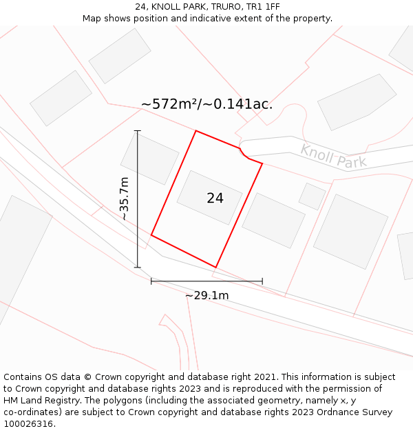 24, KNOLL PARK, TRURO, TR1 1FF: Plot and title map