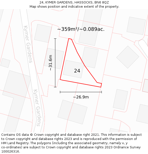 24, KYMER GARDENS, HASSOCKS, BN6 8QZ: Plot and title map