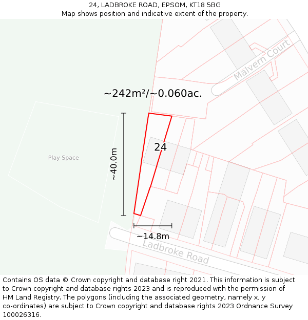 24, LADBROKE ROAD, EPSOM, KT18 5BG: Plot and title map