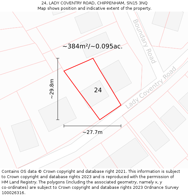 24, LADY COVENTRY ROAD, CHIPPENHAM, SN15 3NQ: Plot and title map