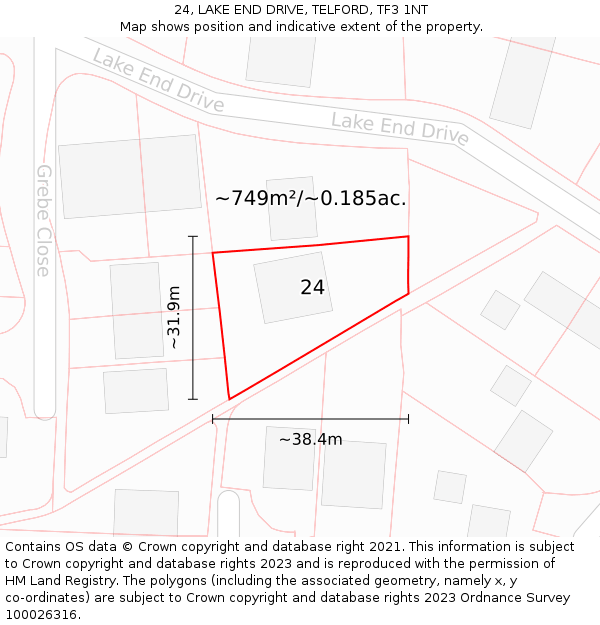 24, LAKE END DRIVE, TELFORD, TF3 1NT: Plot and title map