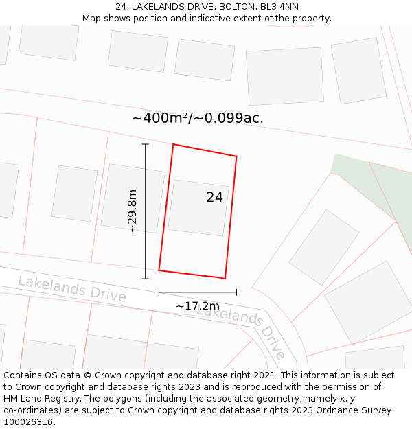 24, LAKELANDS DRIVE, BOLTON, BL3 4NN: Plot and title map