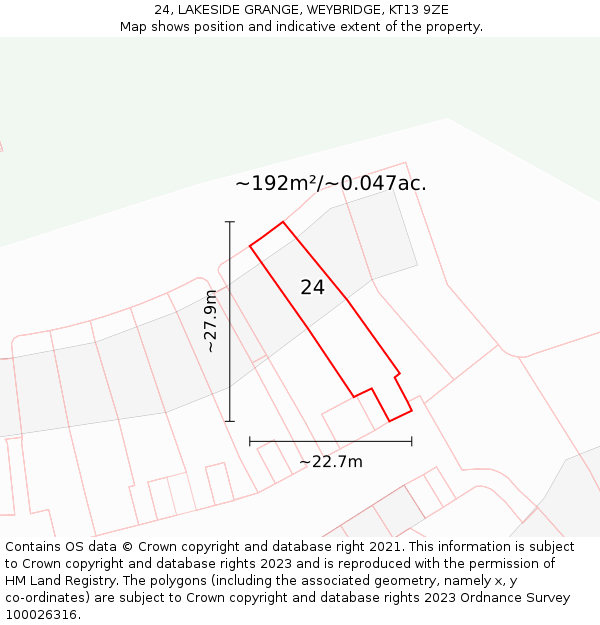 24, LAKESIDE GRANGE, WEYBRIDGE, KT13 9ZE: Plot and title map