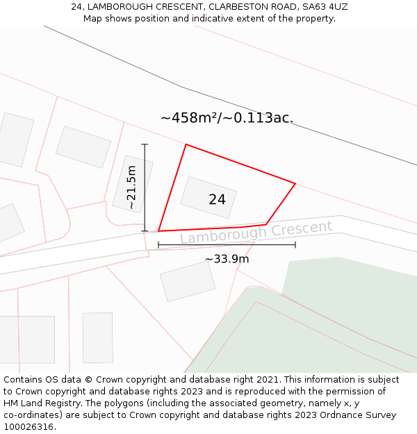 24, LAMBOROUGH CRESCENT, CLARBESTON ROAD, SA63 4UZ: Plot and title map