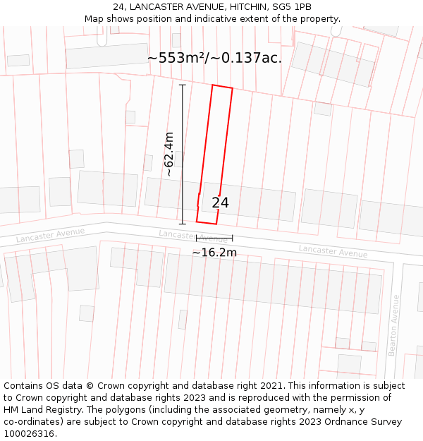 24, LANCASTER AVENUE, HITCHIN, SG5 1PB: Plot and title map