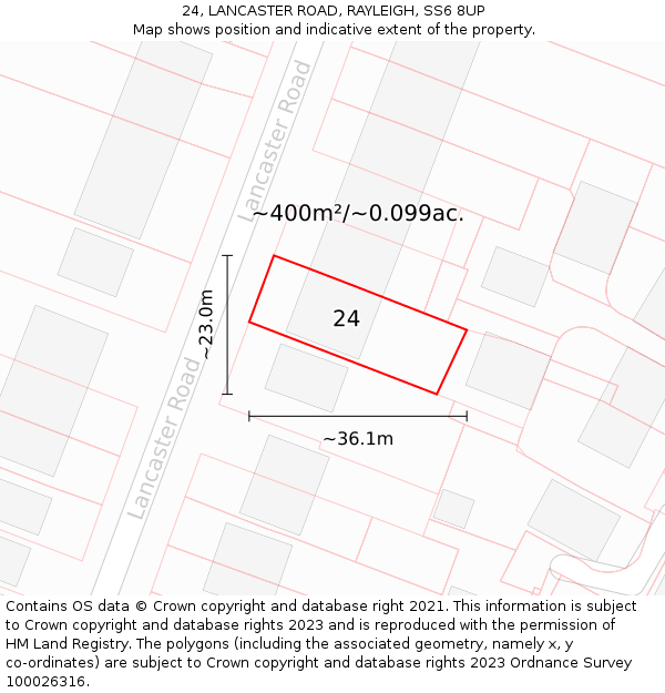 24, LANCASTER ROAD, RAYLEIGH, SS6 8UP: Plot and title map