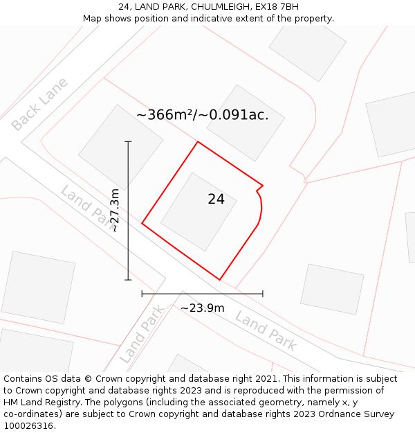 24, LAND PARK, CHULMLEIGH, EX18 7BH: Plot and title map