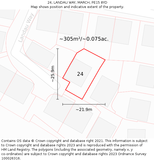 24, LANDAU WAY, MARCH, PE15 8YD: Plot and title map