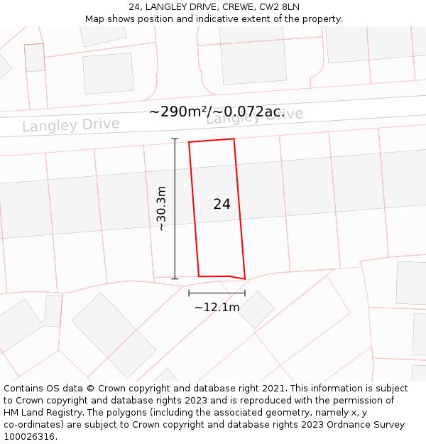 24, LANGLEY DRIVE, CREWE, CW2 8LN: Plot and title map