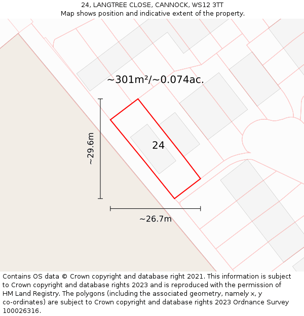 24, LANGTREE CLOSE, CANNOCK, WS12 3TT: Plot and title map