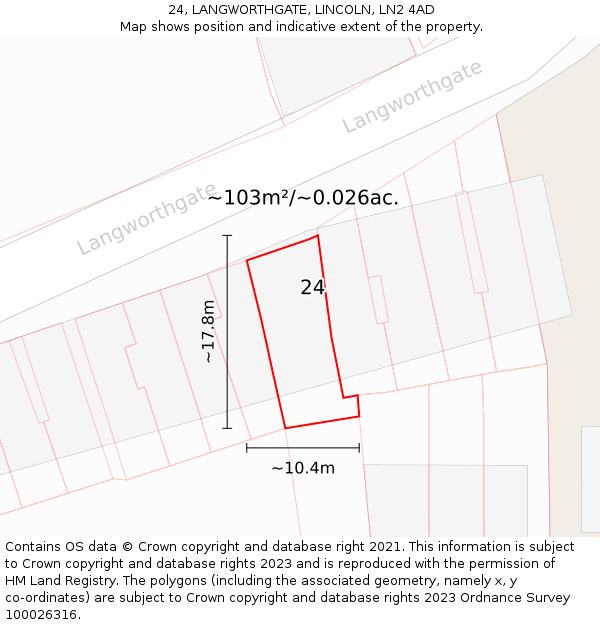 24, LANGWORTHGATE, LINCOLN, LN2 4AD: Plot and title map