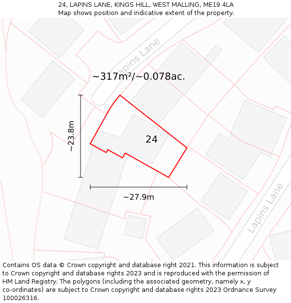 24, LAPINS LANE, KINGS HILL, WEST MALLING, ME19 4LA: Plot and title map