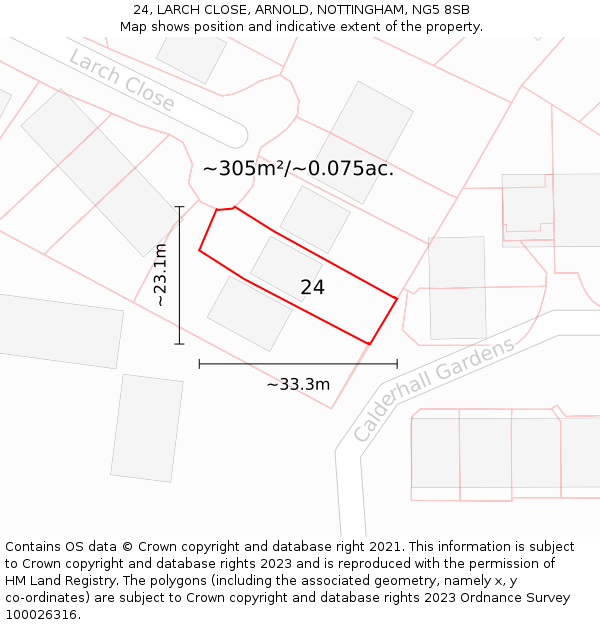 24, LARCH CLOSE, ARNOLD, NOTTINGHAM, NG5 8SB: Plot and title map