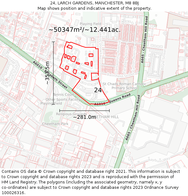 24, LARCH GARDENS, MANCHESTER, M8 8BJ: Plot and title map