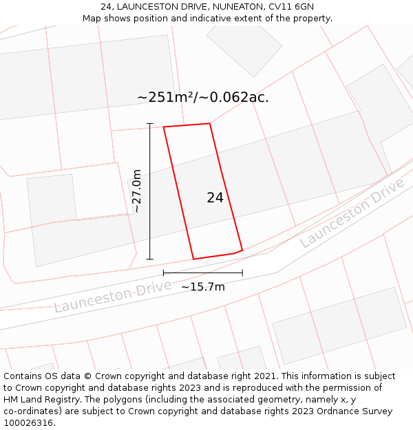 24, LAUNCESTON DRIVE, NUNEATON, CV11 6GN: Plot and title map