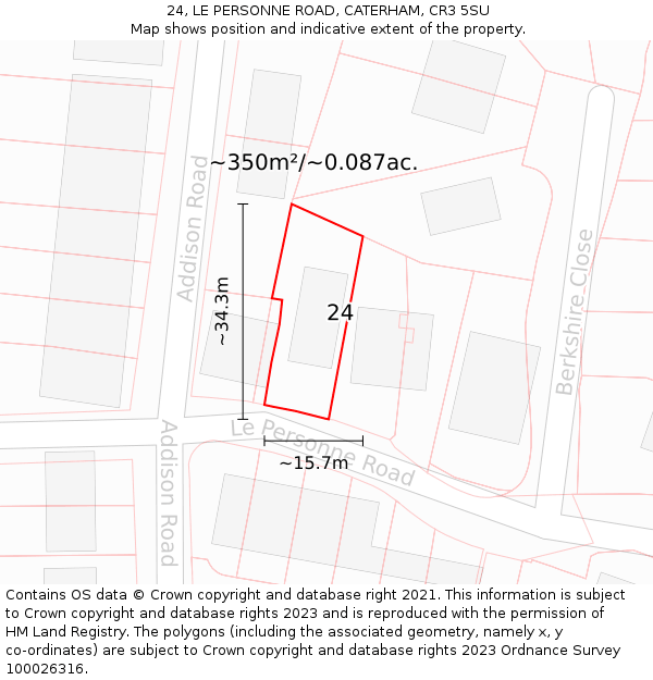 24, LE PERSONNE ROAD, CATERHAM, CR3 5SU: Plot and title map