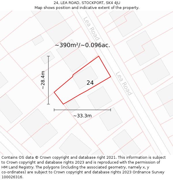 24, LEA ROAD, STOCKPORT, SK4 4JU: Plot and title map